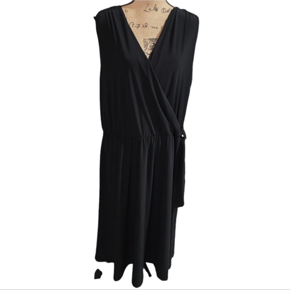 Tahari‎ Surplice Faux Wrap Black Midi Dress Plus Size 3X New!